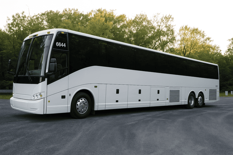 exterior of Charter Bus Rental Lowell coach bus
